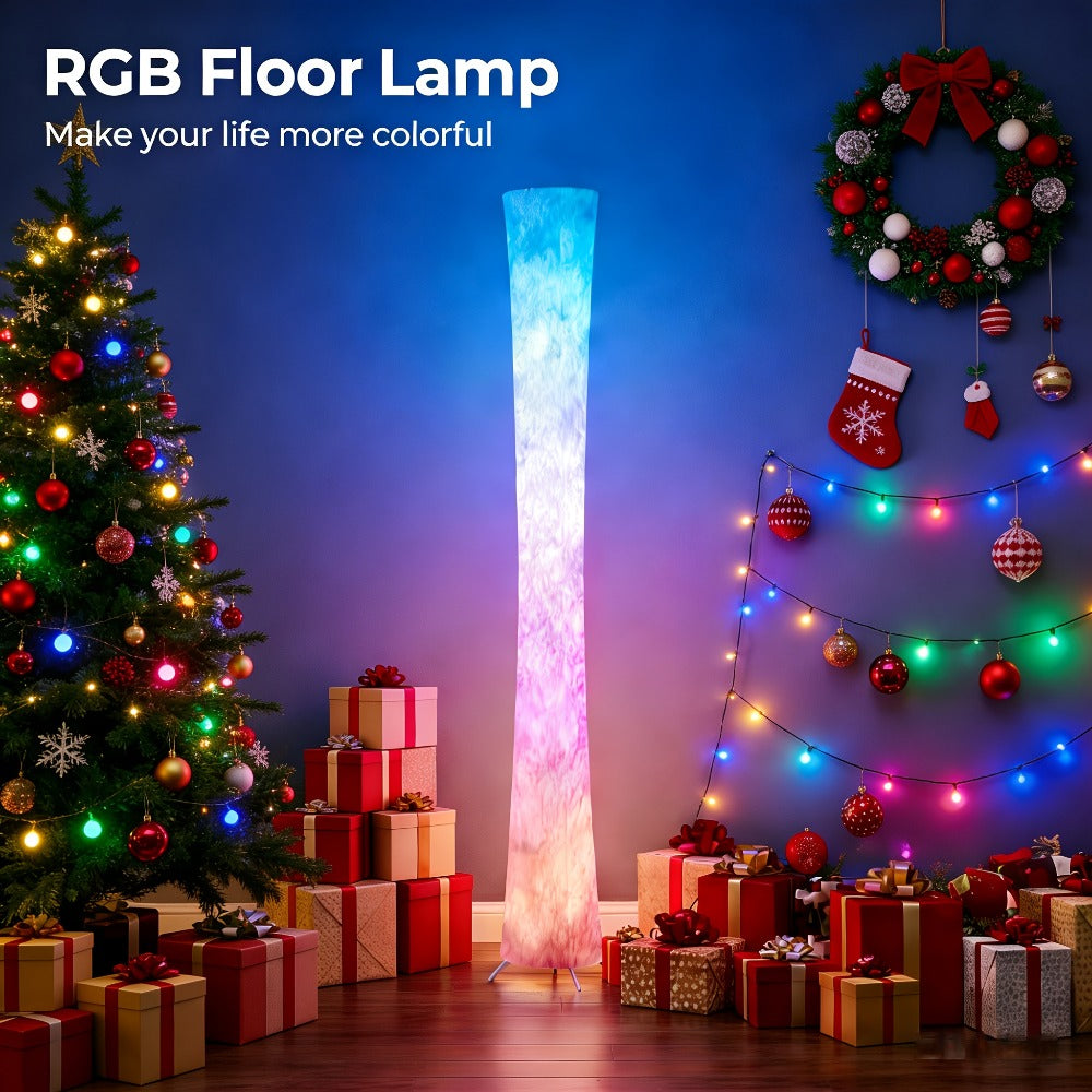 Smart RGB LED Floor Lamp Music Sync Dimmable Color Changing App Remote Control White Fabric Shade for Living Room Bedroom Office Decor