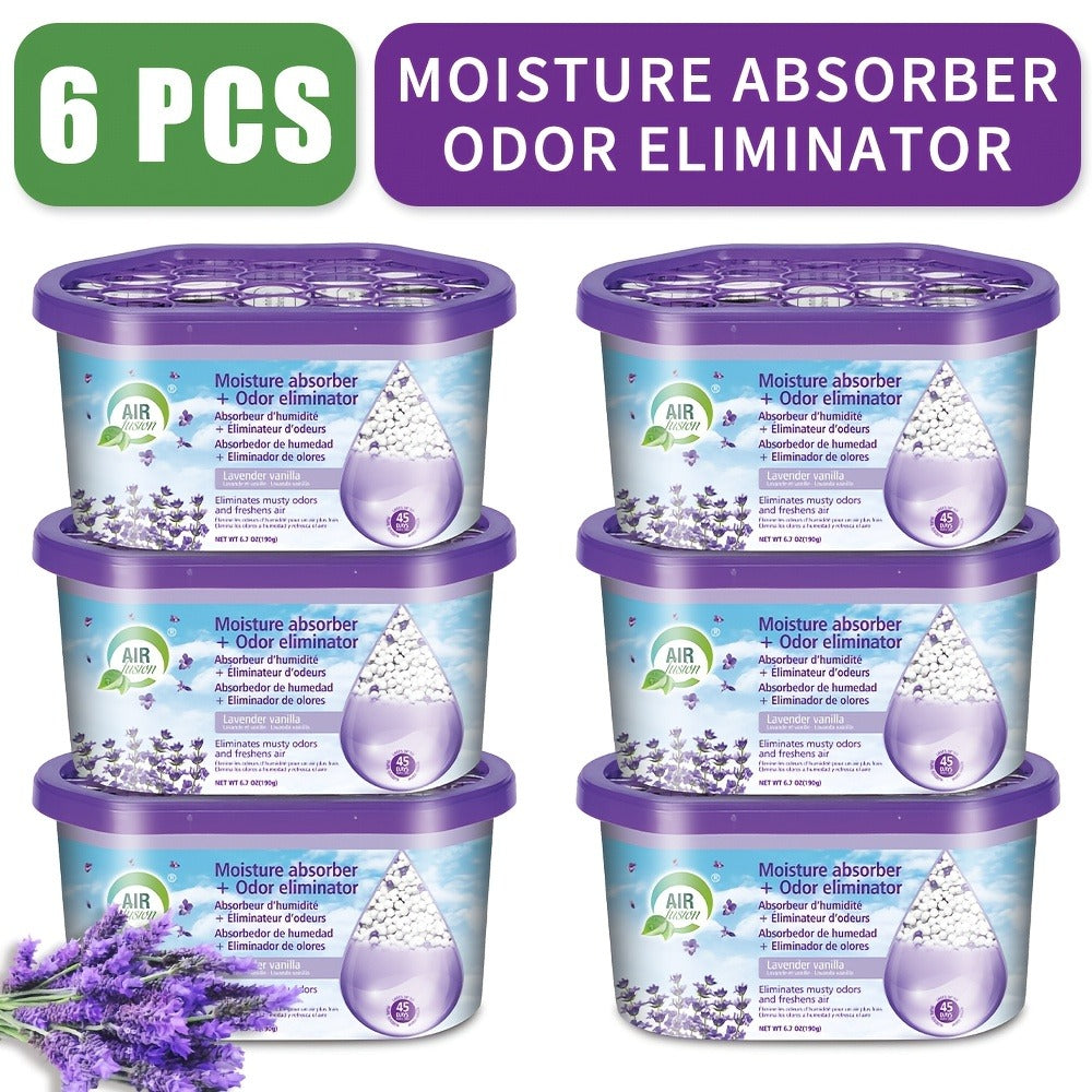 Moisture Absorber Dehumidifier Box 6-Pack ¨C Odor Eliminator & Humidity Controller for Closet, Bathroom, Kitchen, Pantry, Boat & RV ¨C Lavender Vanilla, Fresh Linen, Jasmine Blossom, Bamboo Charcoal