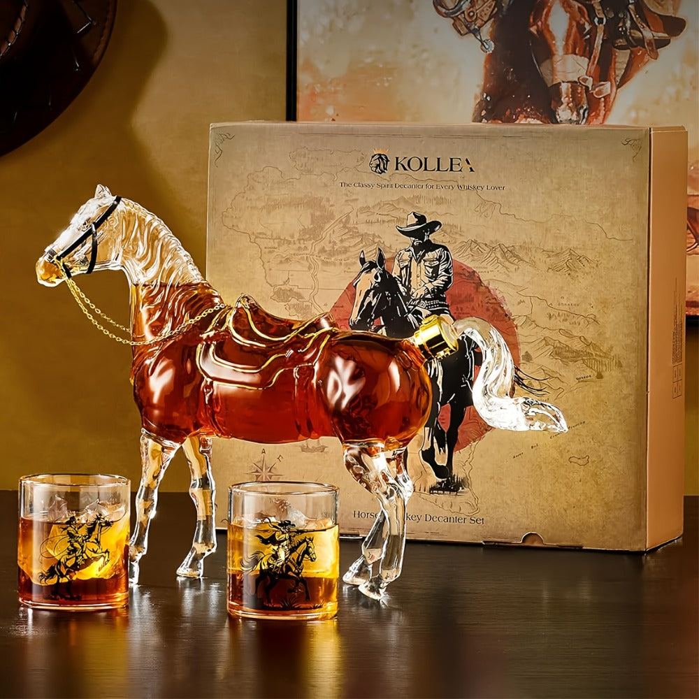 Horse Whiskey Decanter Set with 2 Cowboy Glasses ¨C Western Bar Gift for Men, Bourbon Vodka Liquor Dispenser, Cowboy Style Home Bar Decanter