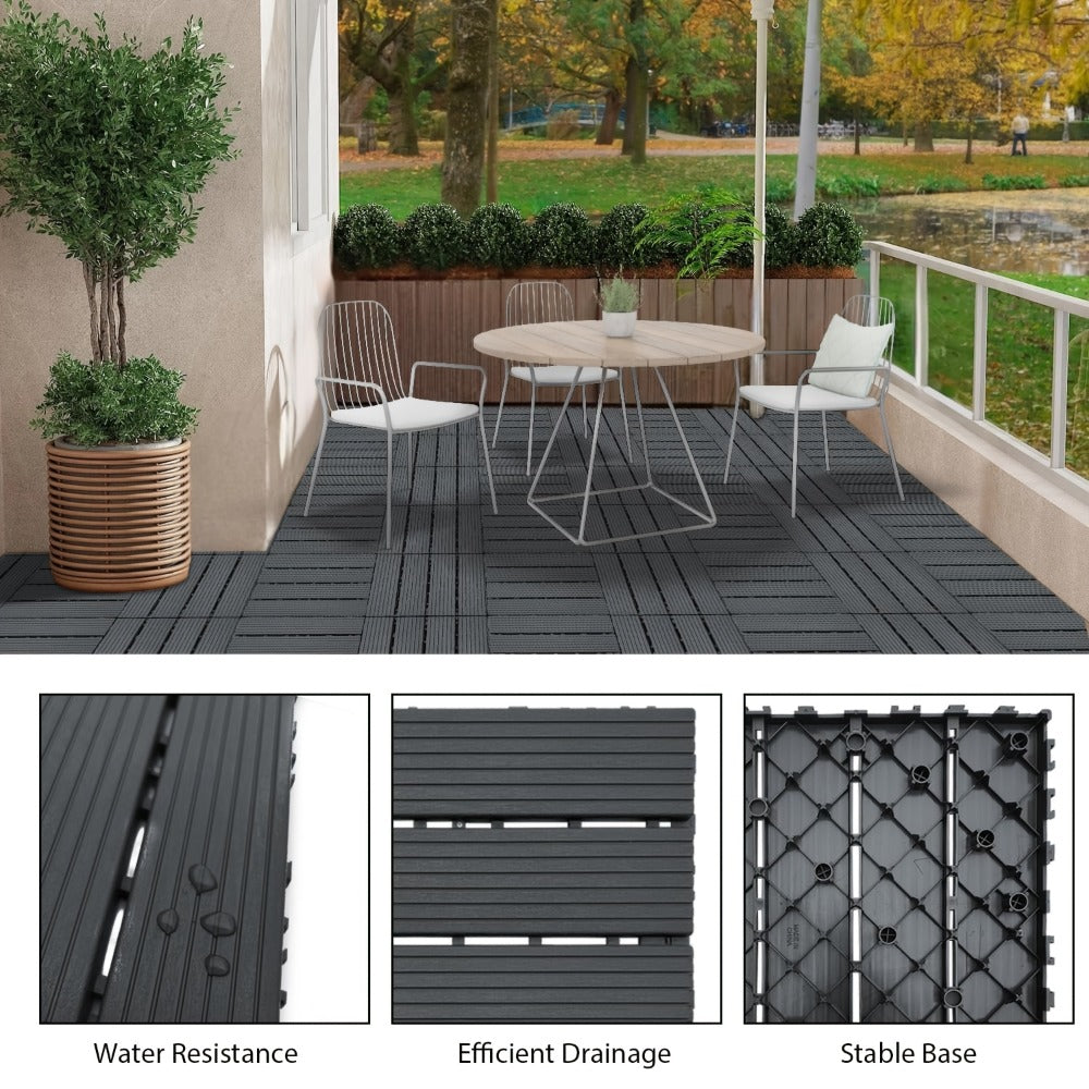 Interlocking Deck Tiles 44pcs 12¡±x12¡±, Waterproof Outdoor Patio Flooring Tiles, PP Plastic Interlocking Floor Tiles for Balcony Pool Backyard Terrace, Easy Install All-Weather Anti-Slip Deck Tiles Grey