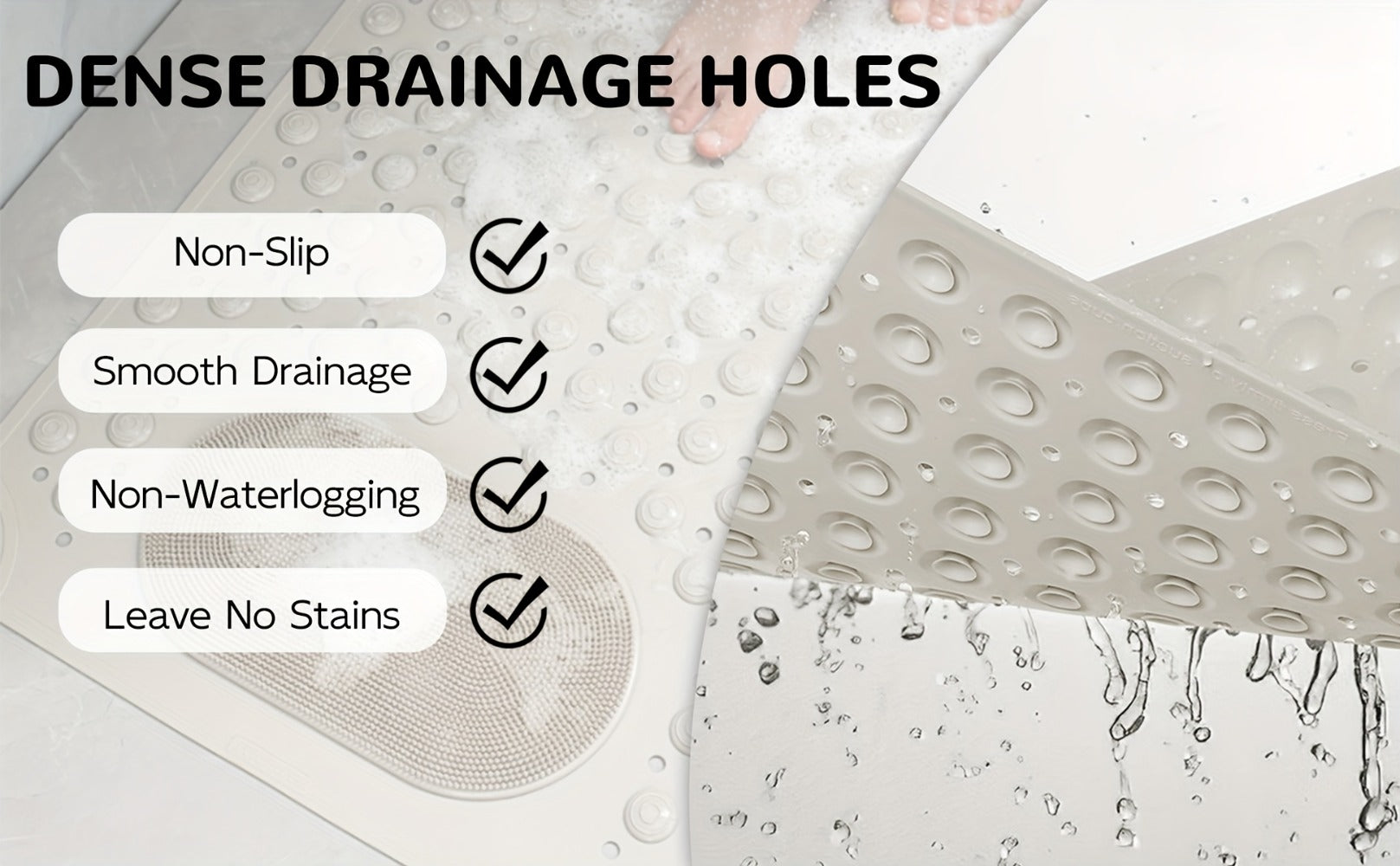 Non-Slip Bath Mat with Massage Texture Extra Large Shower Tub Mat Anti-Slip Bathtub Mat