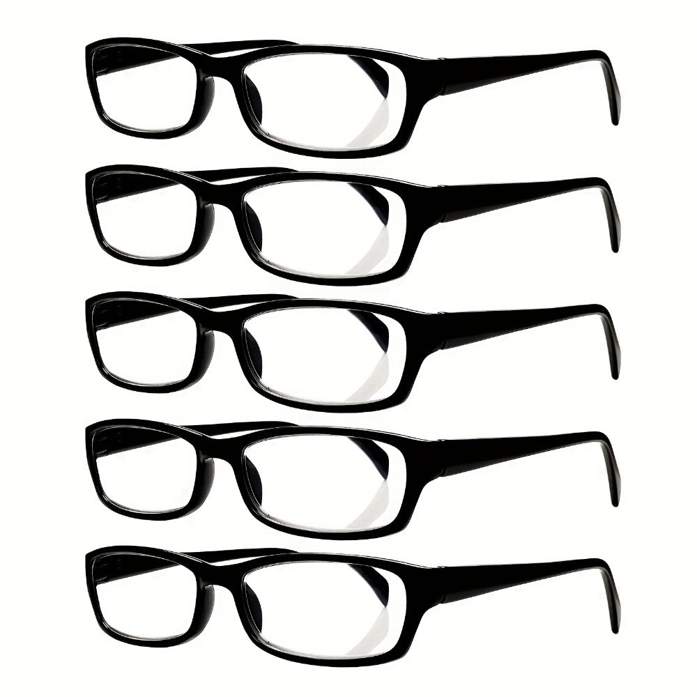 Reading Glasses 5 Pack for Women and Men Blue Light Blocking Readers Rectangular Spring Hinge Frame Anti Eyestrain Computer Reading Glasses Lightweight Fashionable Multi-Color Set Magnification 1.0 to 4.0