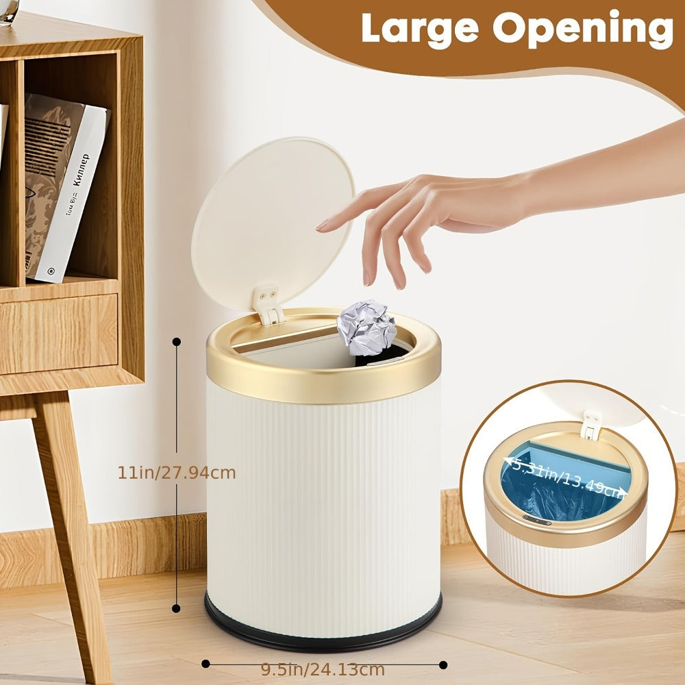 Dual Compartment Trash Can with Push-Top Lid, 3.17 Gal Odor-Resistant Oval Waste Bin for Kitchen Bathroom Bedroom Office