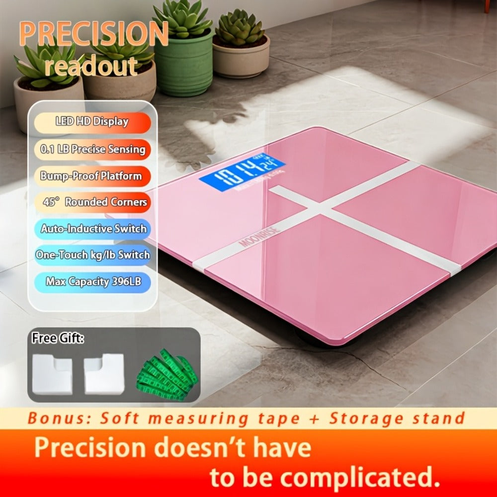 Digital Bathroom Scale with LCD Temperature Display ¨C 396 lb High-Precision Weight Scale, KG/Pounds Switchable, Wide Non-Slip Platform, Available with HD LED Upgrade, Waist Strap & Storage Rack