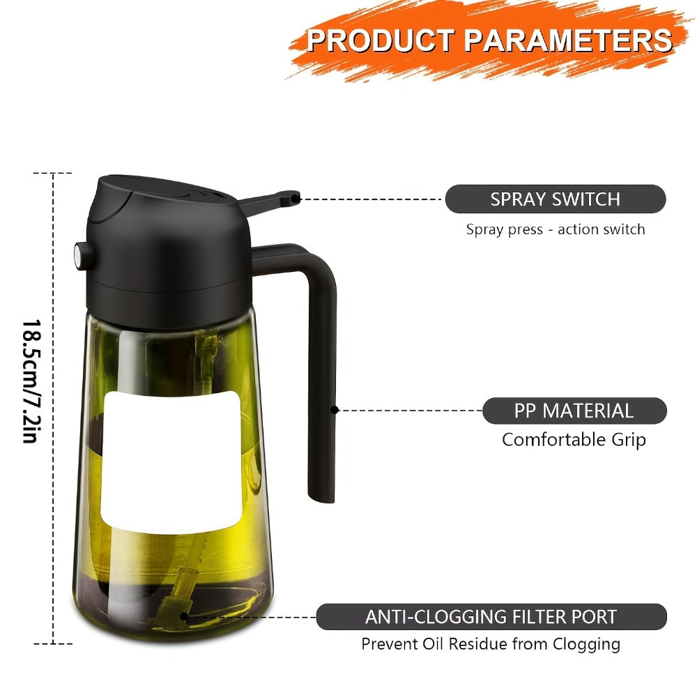Glass Olive Oil Dispenser Bottle Set of 2 - 16oz 480ml Dual Drizzle & Spray Function, Light-Blocking Design for Fresh Oil, Kitchen Cooking Bottle