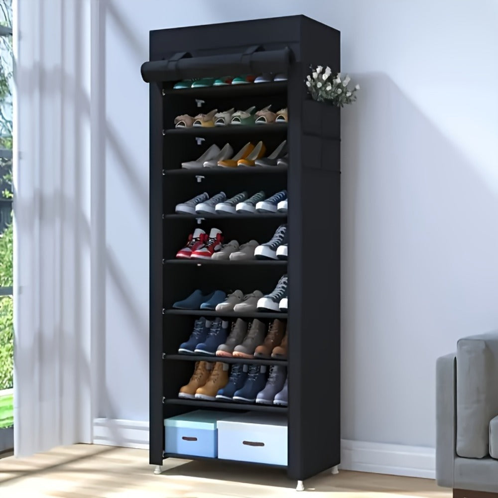 10-Layer Shoe Rack with Dust Cover ¨C Non-Woven Portable Shoe Cabinet Organizer for Entryway, Bedroom & Dormitory Storage
