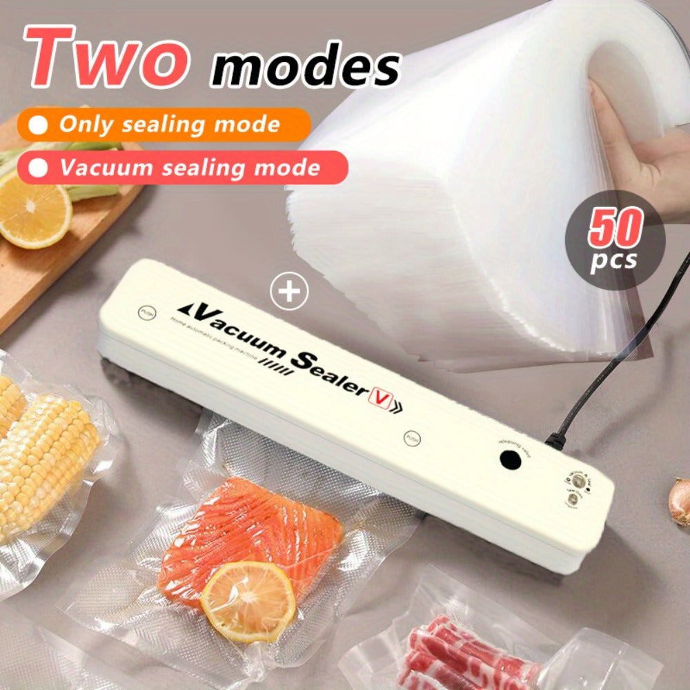 Food Vacuum Sealer Machine 1850W, Automatic Vacuum Sealer with 50 Vacuum Bags ¡ª Compact Food Preservation Air Sealer for Fresh Food & Long-Term Storage | Black & White