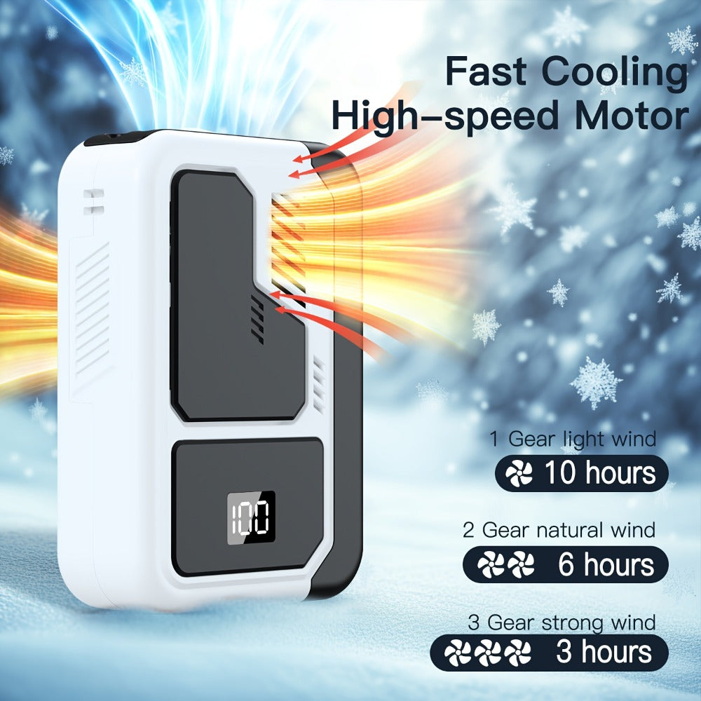 Neck Fan Portable Wearable, 3000mAh Battery Hands-Free Personal Fan 3 Wind Speeds Digital Display, USB Rechargeable Bladeless Neck Fan for Outdoor Camping Fishing Hiking Travel Sports, Silver Yellow White