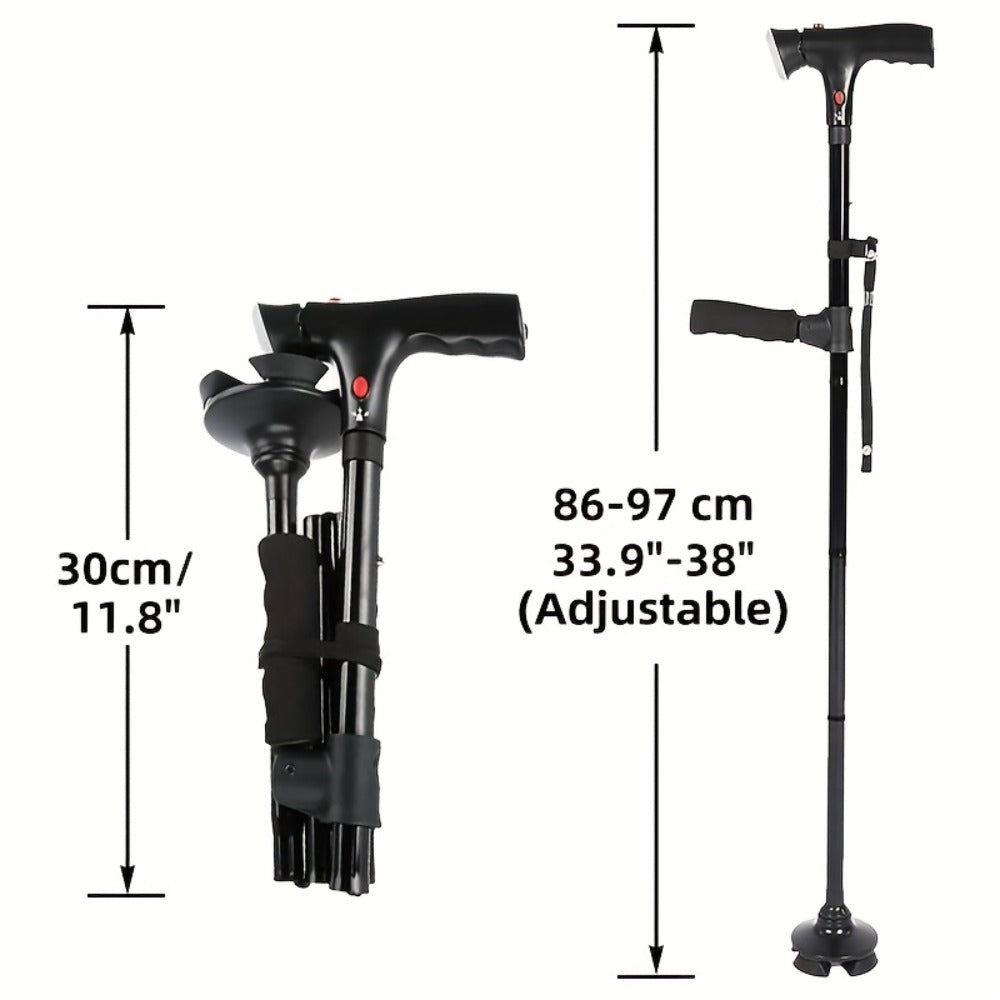 Foldable Walking Cane for Seniors Adjustable Height Folding Stick with Wrist Strap T-Handle Printed Design Portable Lightweight Mobility Aid Gift for Parents