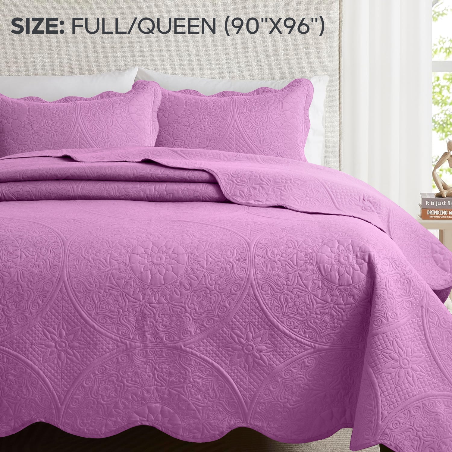 Quilted Bedspread Set 3 Piece ¨C Soft Floral Coverlet with Pillow Shams, Lightweight Breathable Quilt for Bedroom & Guest Room, All Season Bed Cover
