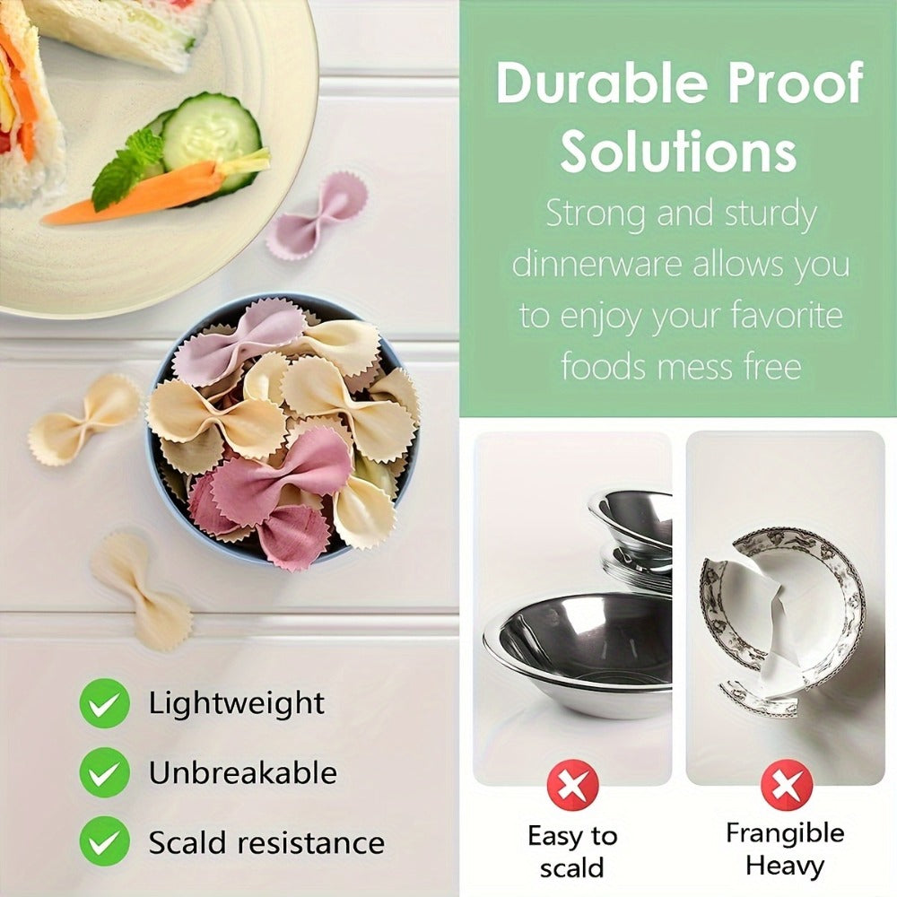 32pcs Wheat Straw Dinnerware Set for 8 - Unbreakable Plastic Plates Bowls Cups Set, Lightweight BPA-Free PP Tableware for Picnic Camping Outdoor, Modern Round Dishware for Home Parties Holiday