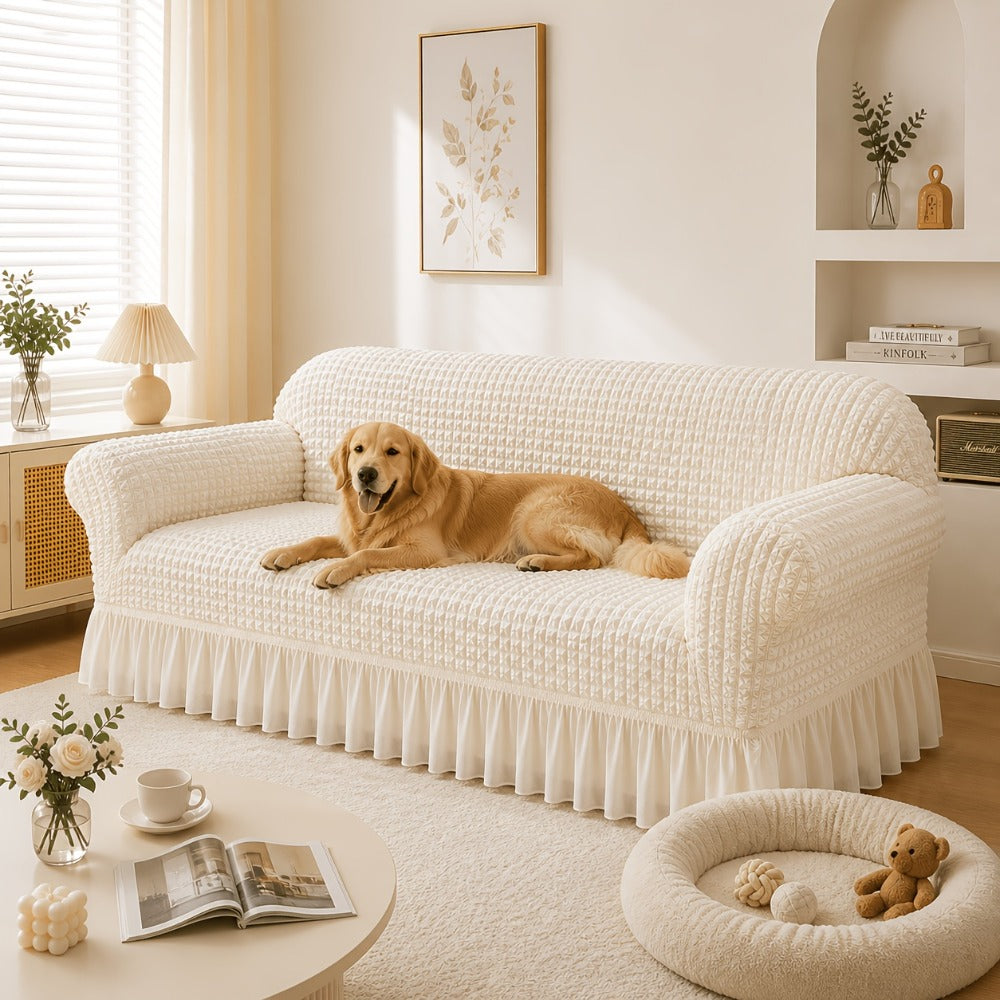Seersucker Sofa Slipcover Elastic Band Closure Pet-Friendly All-Purpose Sofa Cover for Living Room Home Decor Protection ¡ª Single 2 4 Seater Multiple Colors