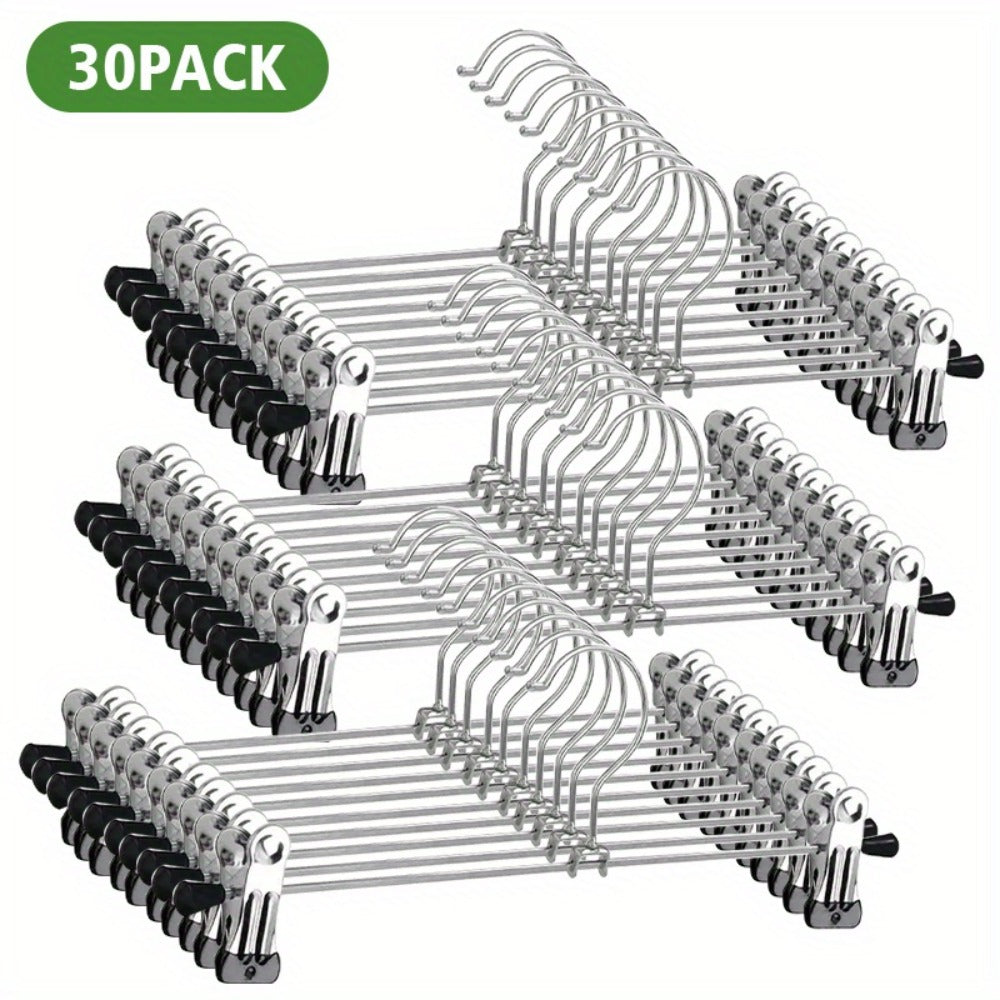 Pants Hangers with Clips 30-Pack ¨C Adjustable Metal Skirt Hangers with 360¡ã Rotatable Clips for Jeans, Trousers, Skirts, Dresses & Ties ¨C Stainless Steel Closet Organizer Hangers