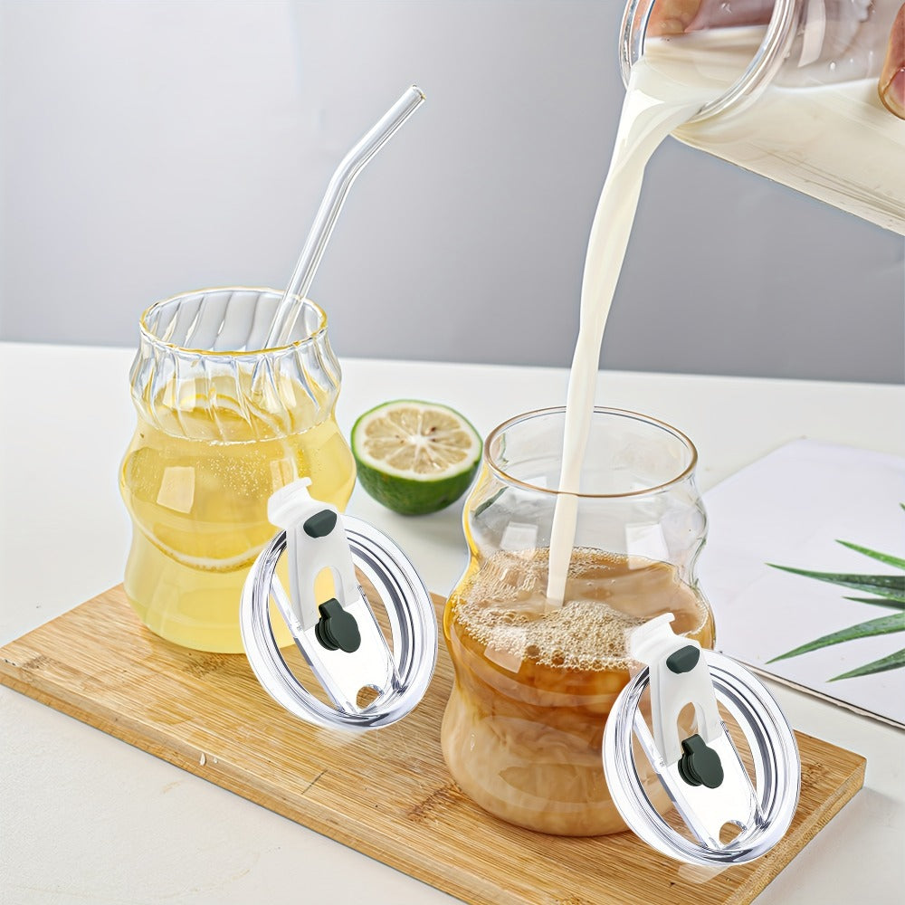 Borosilicate Glass Cups with Straws Cloud Design U-Shaped Insulated Cold Drink Glasses BPA-Free 18oz Set of 4 or 6