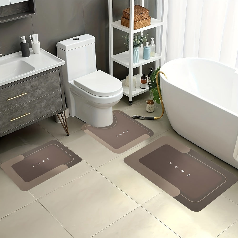 Diatomaceous Earth Bath Mat Set 3pcs Non-Slip Super Absorbent Bathroom Rug - Quick Dry Machine Washable Toilet Mat for Shower Room, Hotel & Home | Safe Non-Slip Backing | Blue, Coffee & Gray