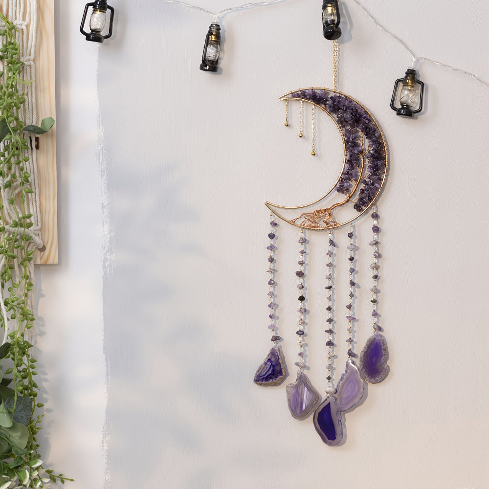 Dreamcatcher Moon Suncatcher Wall Hanging ¨C Handmade Boho Wind Chime Pendant for Indoor Outdoor Garden, Courtyard & Party Decor ¨C Christmas & Birthday Gift