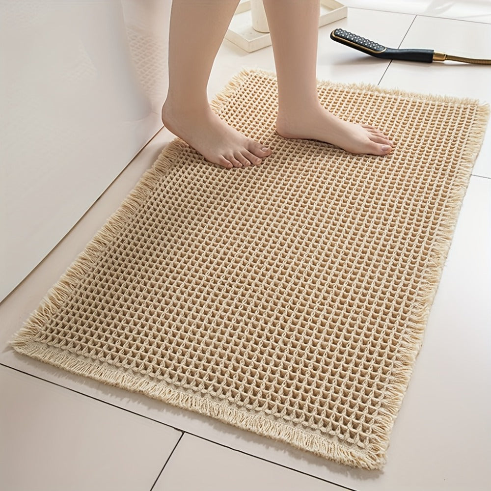 Non-Slip Bath Mat with Tassels Super Absorbent Ultra Soft Machine Washable Bathroom Rug with Anti-Skid Backing 2 Sizes
