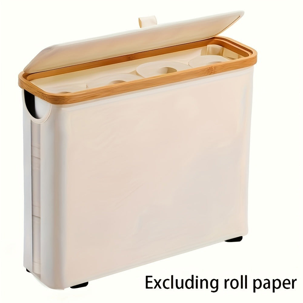 Toilet Paper Storage Basket with Bamboo Lid ¨C Large Capacity Holds 9-12 Rolls | 600D Oxford Cloth Dustproof Bathroom Organizer | Modern Farmhouse Tissue Roll Holder for Bathroom
