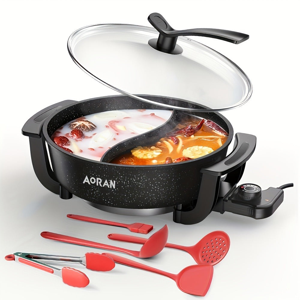 Mandarin Duck Hot Pot Electric ¨C Large Capacity Non-Stick Divided Hot Pot for Steaming, Boiling, Frying & Stewing, Quick Heating, US Plug, Perfect for Family Hot Pot Night