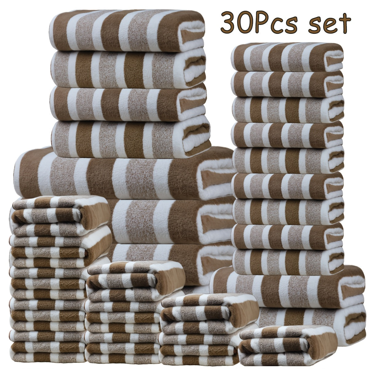 Bath Towel Set 30 Piece Coral Fleece Super Soft Quick Dry Fast Absorption Lightweight Large Wide Towels for Home Hotel Spa Gym Camping Christmas Gift Red Gray Green Navy Blue Purple Brown