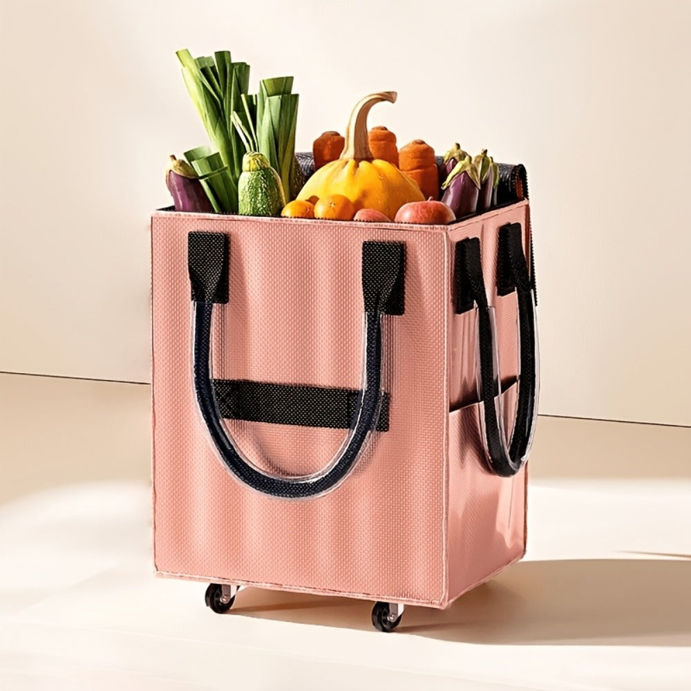 Rolling Grocery Bag with Wheels 60L Extra Large | 16 Gallon Heavy Duty Foldable Shopping Cart Waterproof | Multi-Function Travel Tote Utility Bag in Black Rose Gold