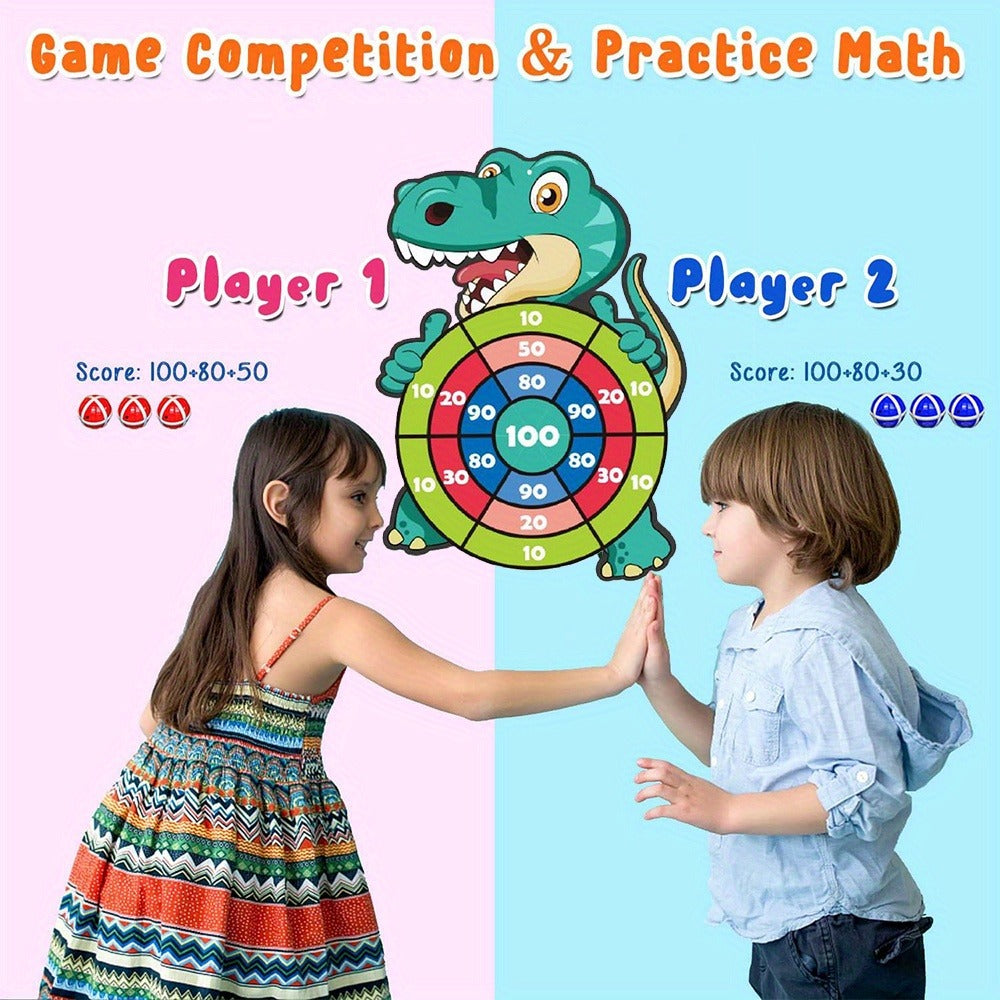 Dinosaur Sticky Target Ball Set with Blue Bow ¨C Multiple Game Modes, Party Favor for Kids, Safe & Durable Fun Toy Gift for Her & Him