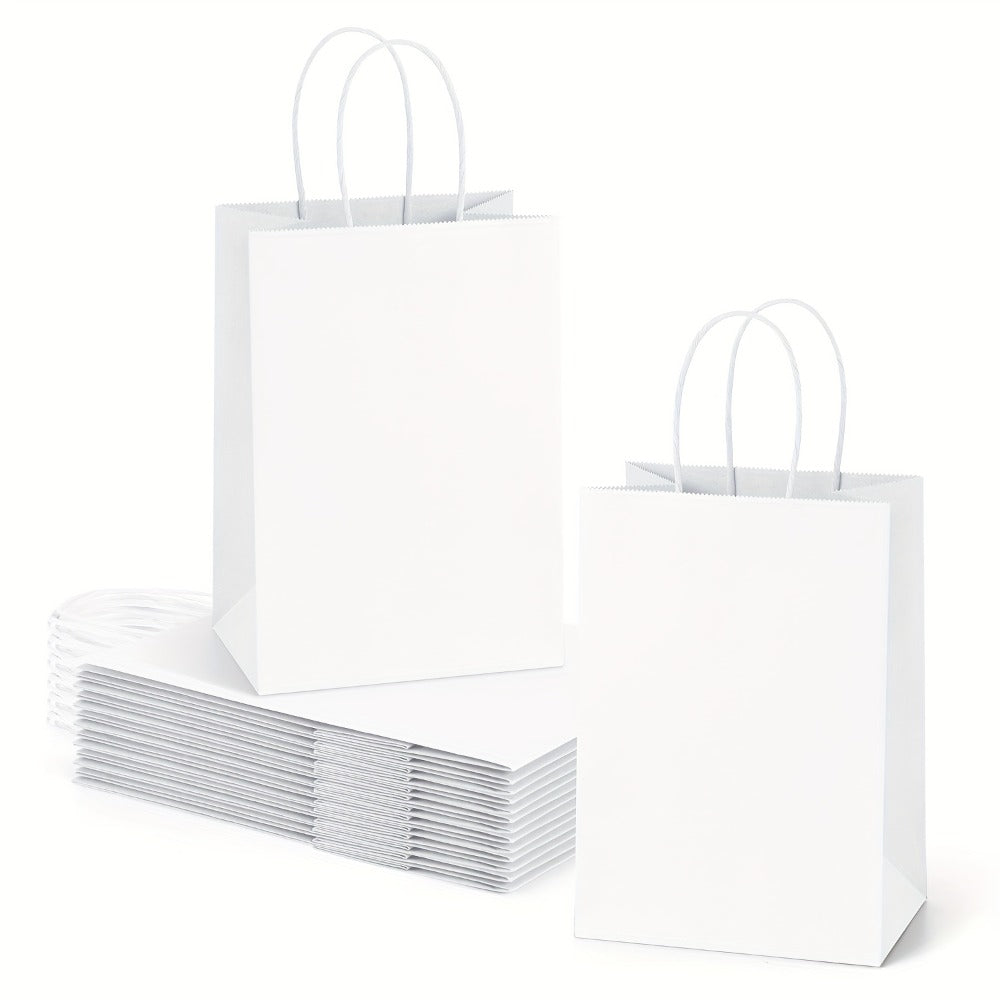 Kraft Paper Gift Bags 100 Pack with Handles | 4.25x2.85x7.85 Inch Small Shopping Bags for Retail, Wedding, Birthday, Party Favor, Coffee, Boutique | Brown, Black, White | Bulk Gift Wrap Bags
