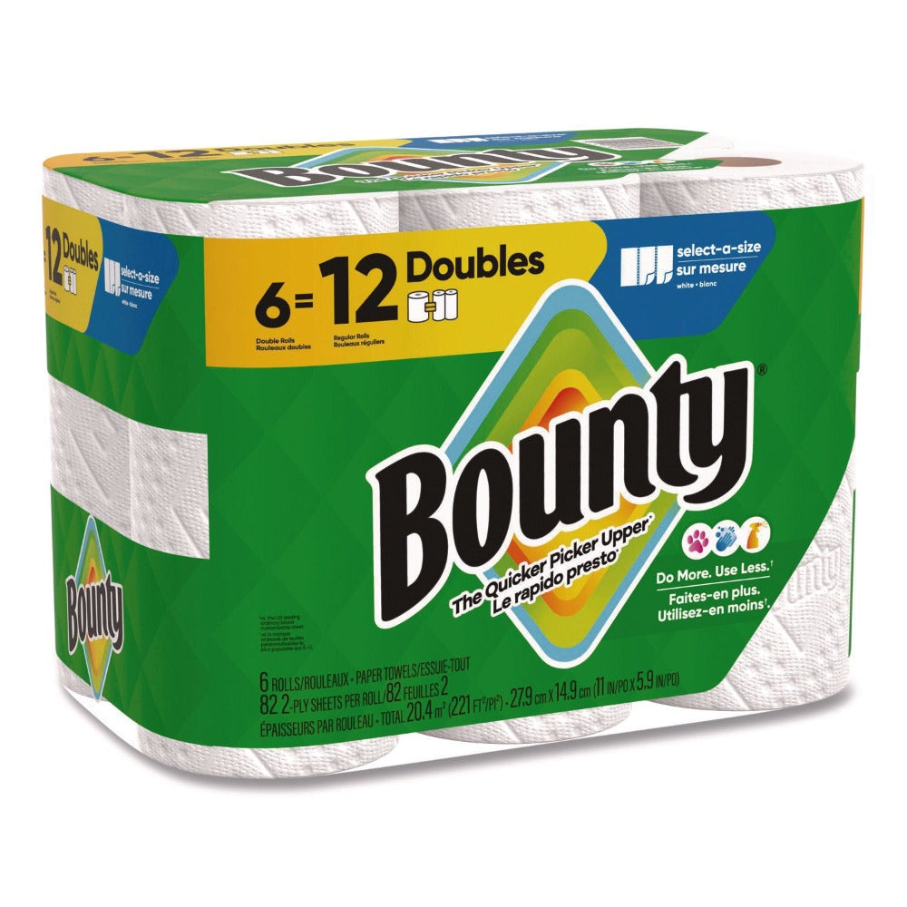 Bounty Select-A-Size Paper Towels 6 Double Rolls, 2-Ply 82 Sheets per Roll White Kitchen Paper Towel, Super Absorbent Quicker Picker Upper