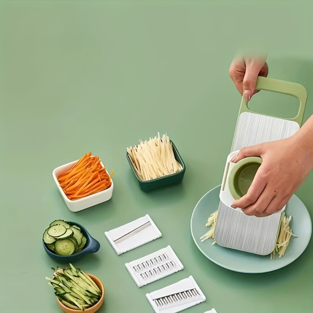 Mandoline Slicer 6-in-1 Vegetable Slicer Set with Interchangeable Blades - Stainless Steel Manual Julienne Grater Spiralizer Kitchen Tool for Potatoes Carrots Cucumbers with Safety Holder