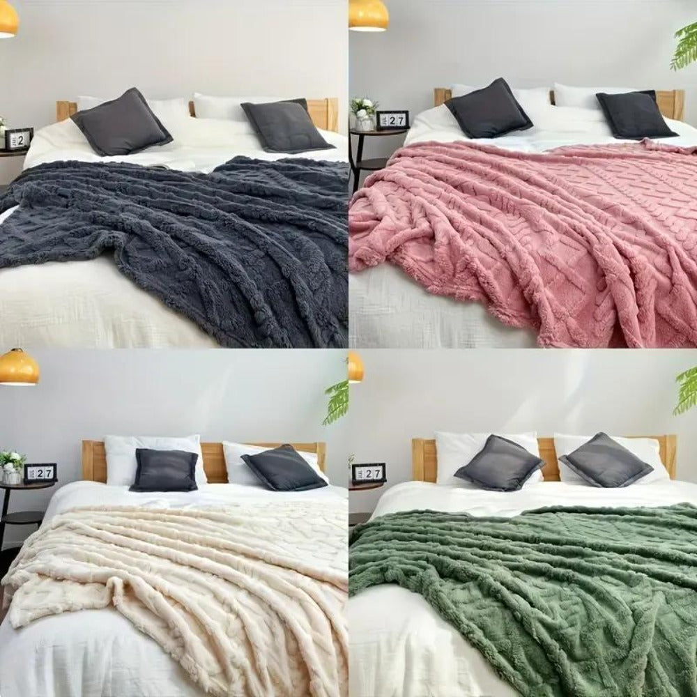 3D Plush Dense Weave Fleece Blanket ¨C Ultra-Soft Warm Throw for Bed, Couch, Travel & Outdoor, Air-Conditioning Friendly, 3 Colors, 2 Sizes