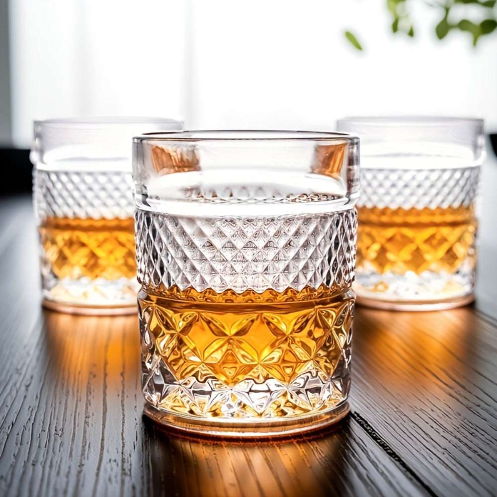 Italian Embossed Whiskey Glass ¨C Handcrafted XO Cocktail Tumbler | Aesthetic Roostertail Bar Beer Water Glass for Home Bar Gifting Party