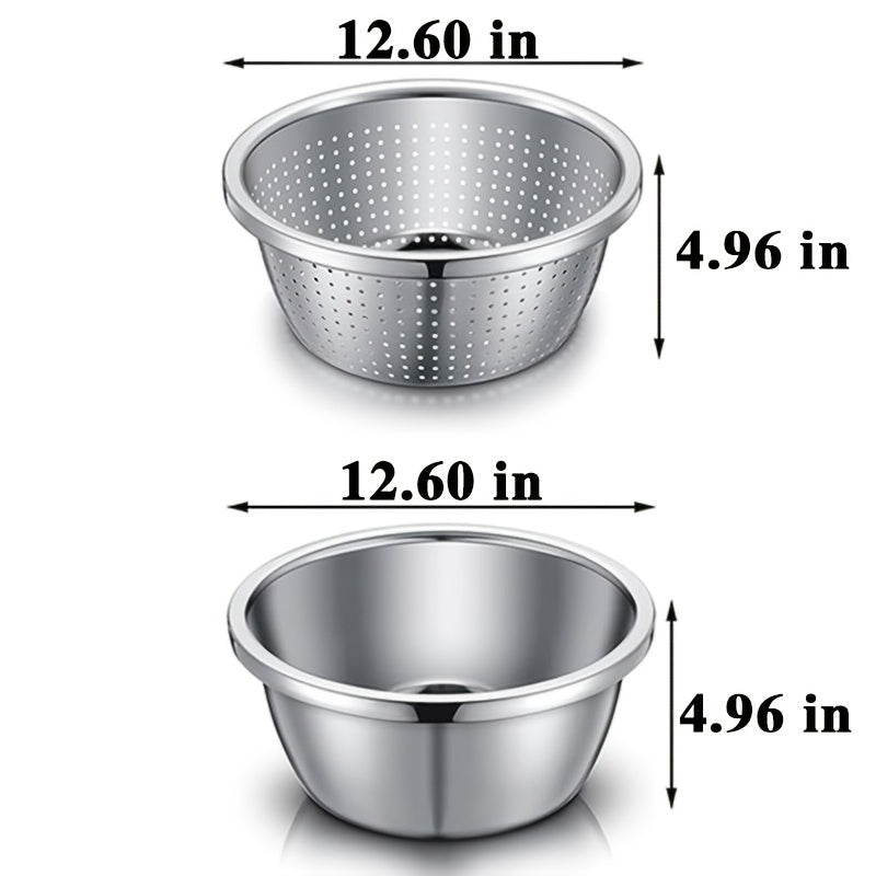 Stainless Steel Colander with Mixing Bowl Set 304 Food Grade Strainer Bowl for Washing Vegetables Fruit Rice Dishwasher Safe Kitchen Colander Sieve Multiple Sizes