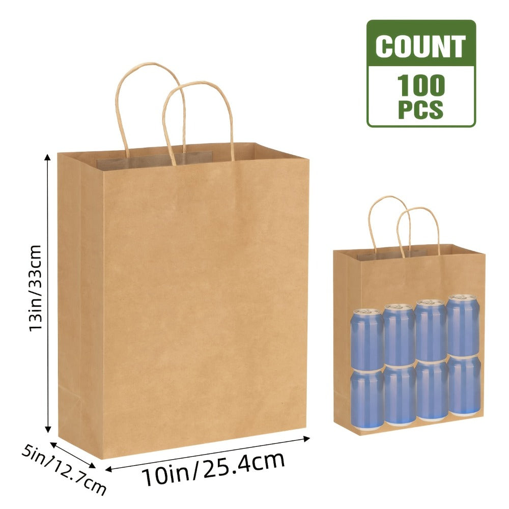 Brown Kraft Paper Gift Bags with Handles 100 Pack, 10x5x13 Inch Large Shopping Bags Bulk, Kraft Paper Bags for Birthday Party Wedding Retail Boutique Gift Wrapping