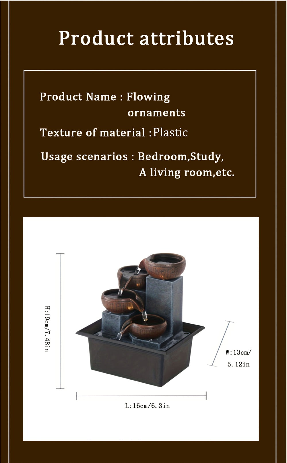 Desktop Water Fountain with LED Lights USB Powered Indoor Tabletop Waterfall Fountain for Home Office Desk Decor Relaxing Zen Decoration with Adjustable Pump Architecture Theme