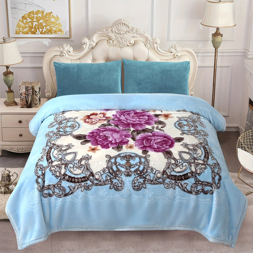 Reversible Plush Blanket 2-Ply 520GSM Milk Velvet - Soft Warm Queen King Size Blanket with Vibrant Animal & Floral Designs, All-Season Bed Couch Throw