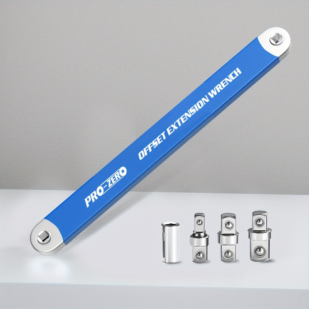 Ratchet Wrench 2-in-1 Offset Extension with 1/4¡± 3/8¡± 1/2¡± Square Head Adapters, 180-Degree Rotation High Torque Non-Slip Handle, Universal Flex Head Ratchet for Narrow Spaces & Auto Repair
