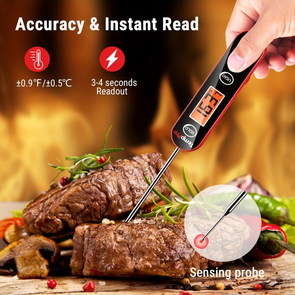 Instant Read Meat Thermometer ¨C TempPro IC6030 Fast 3-Second Digital Kitchen BBQ Thermometer with 4.72¡± Foldable Probe & Backlit Display