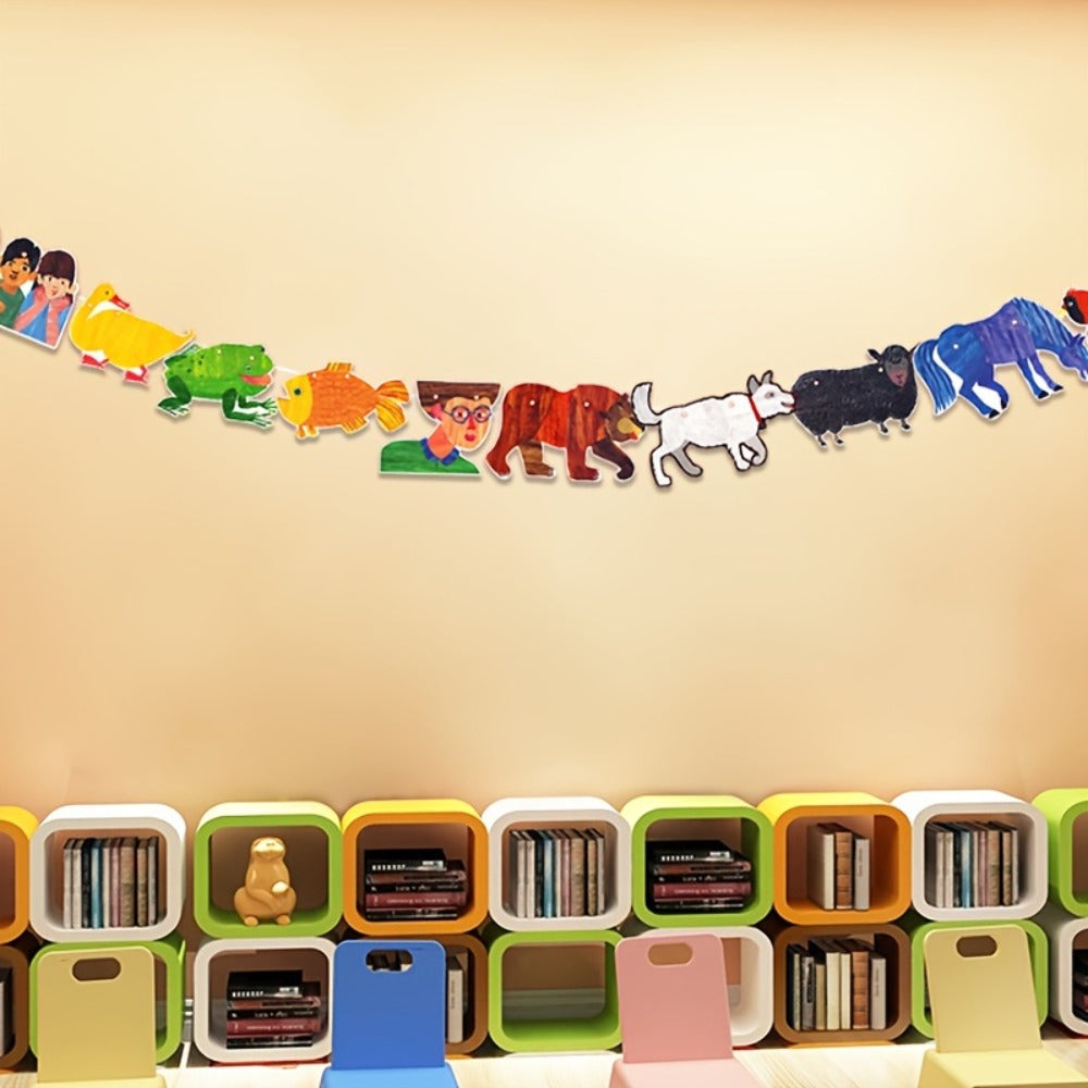 Brown Bear and Friends Paper Banner Garland 3 Meter Educational Wall Decoration Nursery Kindergarten Classroom Kids Room Book Theme Party Decor 11 Cards