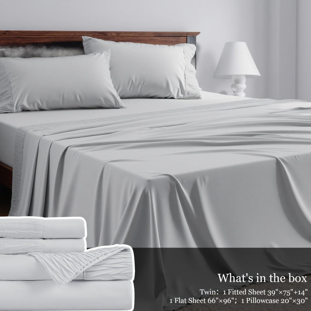 Bed Sheet Set 4-Piece Soft Breathable Cooling Sheets - Flat Sheet, Fitted Sheet & 2 Pillowcases, Wrinkle-Free Hotel Luxury Bedding, All Season Comfort