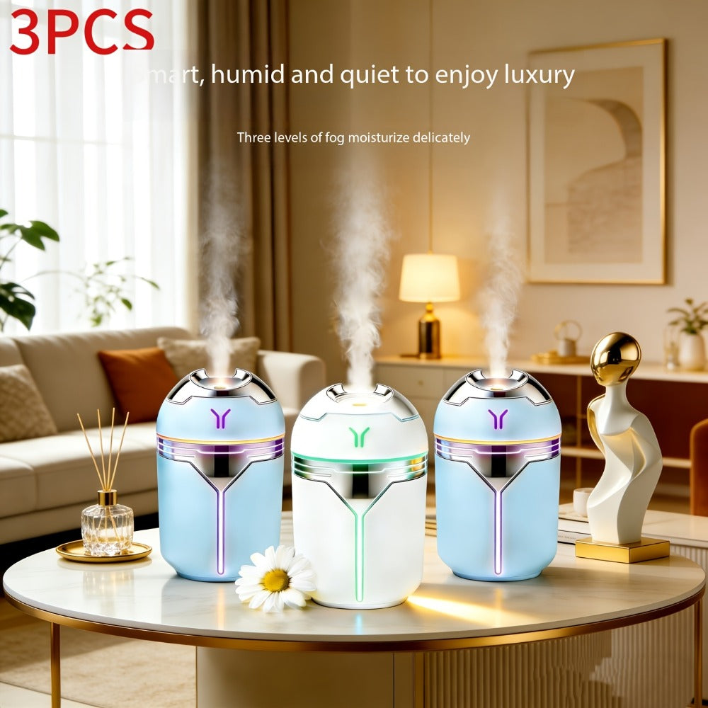 Mini Humidifier Set of 3 with Colorful Design | Quiet Adjustable Spray Air Freshener Humidifier for Bedroom, Living Room & Office | Dual-Use Home Fragrance Holiday Gift Set | White & Blue