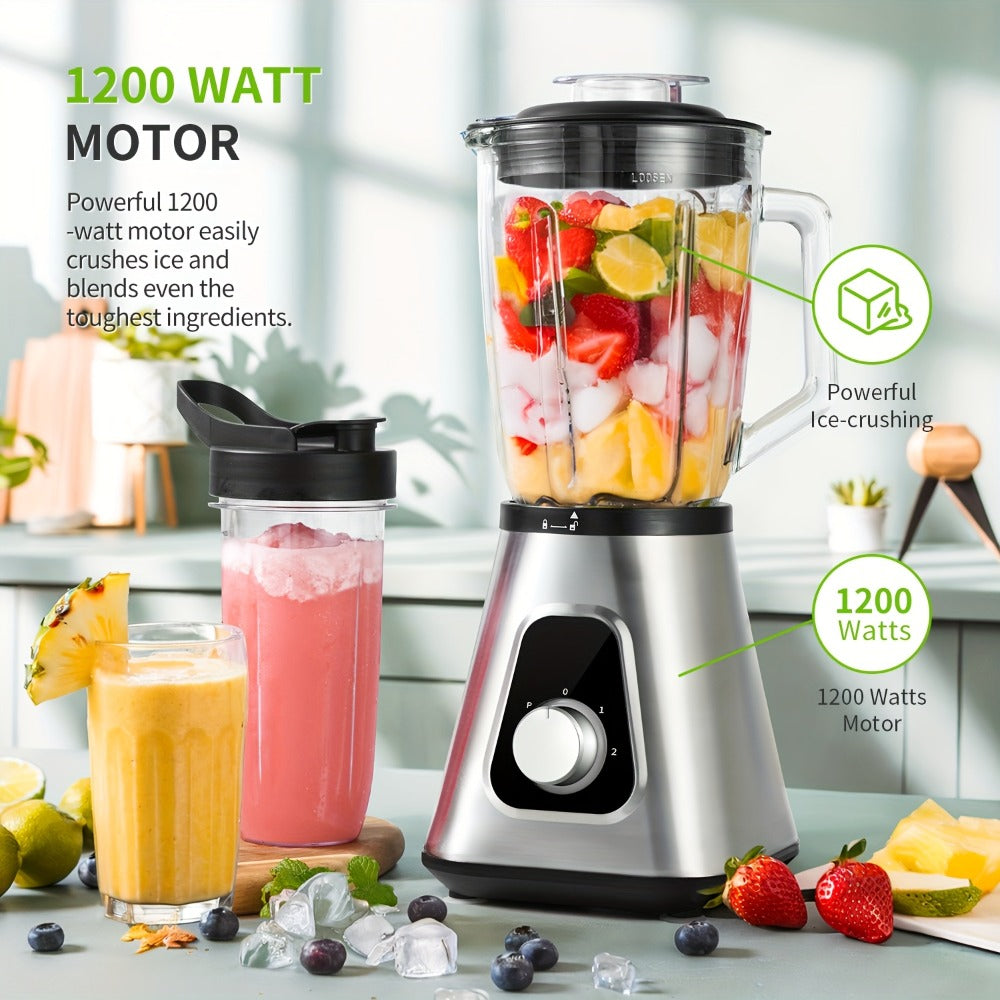 Countertop Blender 52oz Glass Jar & 22oz Portable Cup - 3-Speed Smoothie Juicer for Kitchen, Frozen Fruit, Milkshakes, Baby Food, Sauces & Fruit Purees, Powerful Home Blender Silver