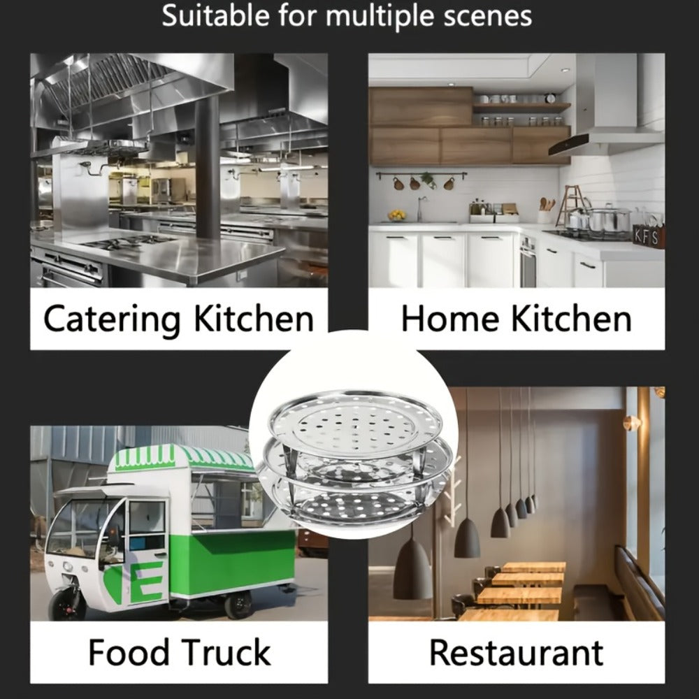 Stainless Steel Steamer Rack Set 3-Piece Multi-Layer Round Steamer Insert with Can Holder ¨C Fits Most Pots for Home Kitchen | Stackable Steam Tray Cooking Rack for Vegetables Dumplings & More