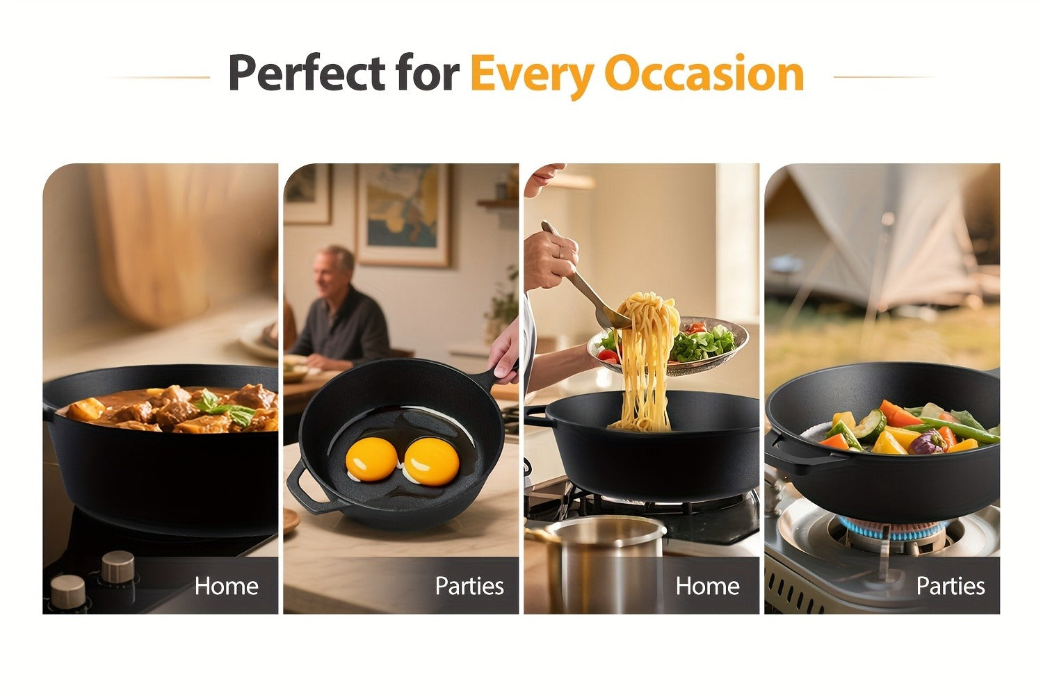 Cast Iron Dutch Oven & Frying Pan Set ¨C Pre-Seasoned 2-in-1 Cookware, Deep Pan + Skillet for Stovetop, Induction, Oven, BBQ & Outdoor Cooking, Multi-Purpose Pots and Pans Set