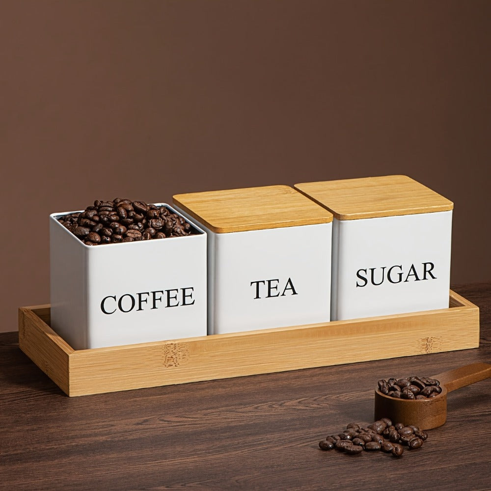 Black & White Ceramic Storage Jars Set of 3 ¨C Airtight Kitchen Canisters for Coffee Beans, Tea, Sugar & Spices