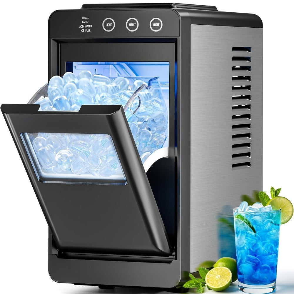 Countertop Ice Maker ¨C 26 Lbs in 24 Hours, Selectable Ice Size, Internal Lighting, Self-Cleaning Portable Ice Machine with Basket & Scoop, Compact Design for Home, Kitchen & Office Use