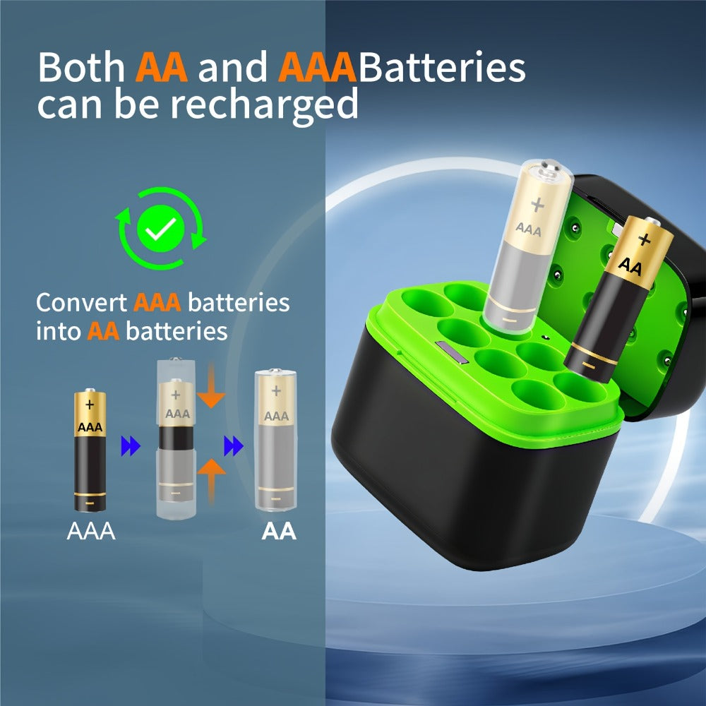AA AAA Battery Charger Smart Hybrid Charger for NiMH and Li-ion Rechargeable Batteries with Integrated Storage Box Compatible with AA AAA Batteries Battery Not Included