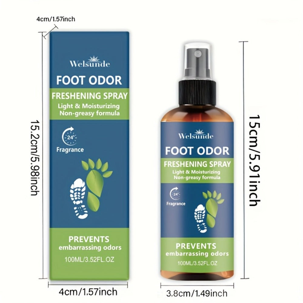 Foot & Shoe Deodorant Spray - Odor Control & Long-Lasting Freshness, Quick-Absorbing Non-Greasy Formula, Hypoallergenic, 100ml/3.52fl.oz, for Men & Women