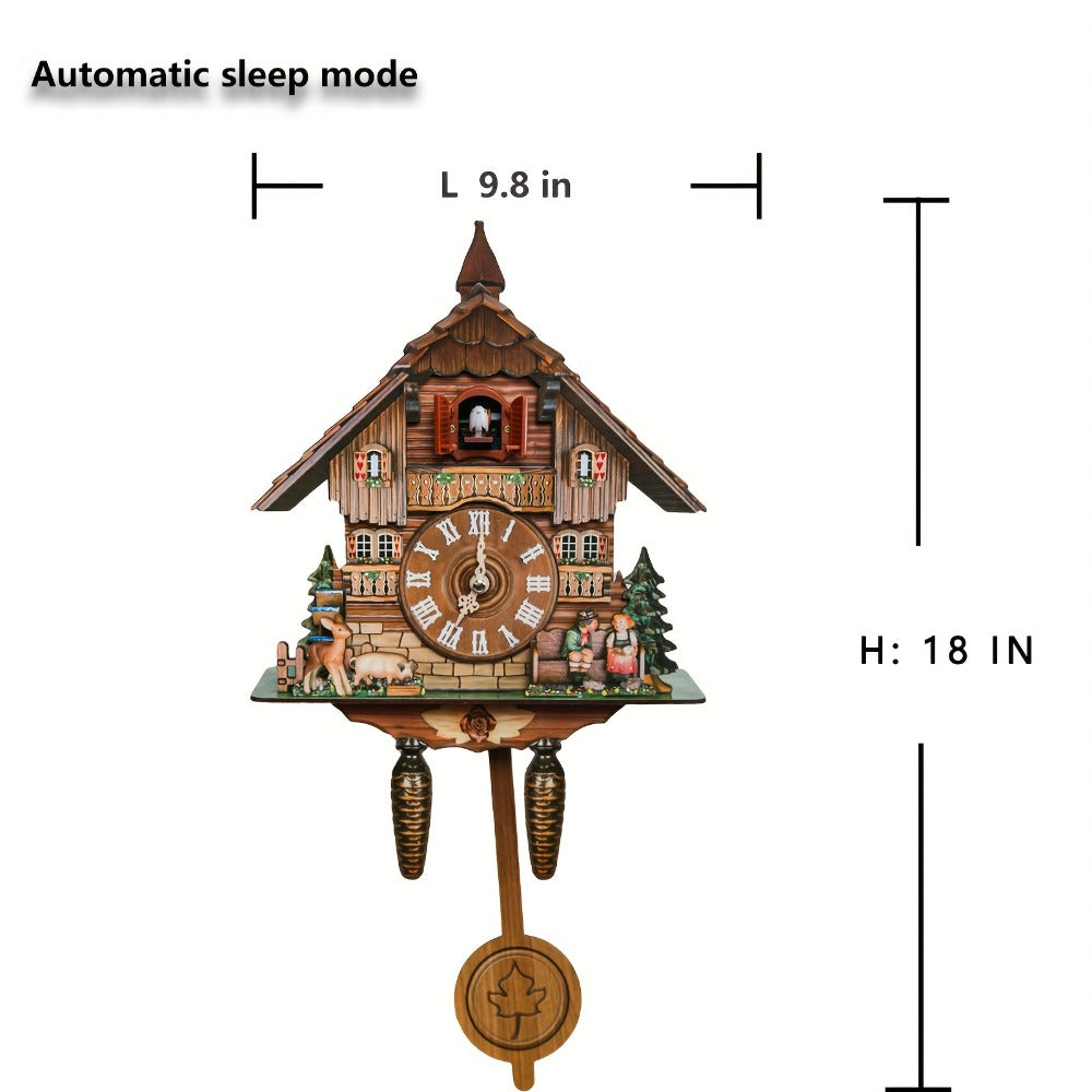 European Cuckoo Wall Clock Battery Operated - Fine Carved Handmade Wooden Clock with Hourly Cuckoo Sound 7AM-9PM, Vintage Home Decor Gift