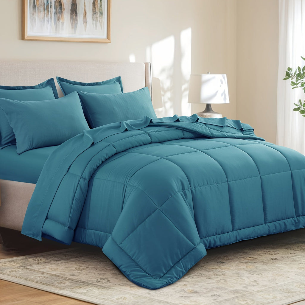 7 Piece Comforter Set Luxury Soft Fluffy Bedding All Season Bed in a Bag with Comforter Fitted Sheet Flat Sheet Pillowcases Hypoallergenic Breathable Easy Care Queen King Twin XL Full