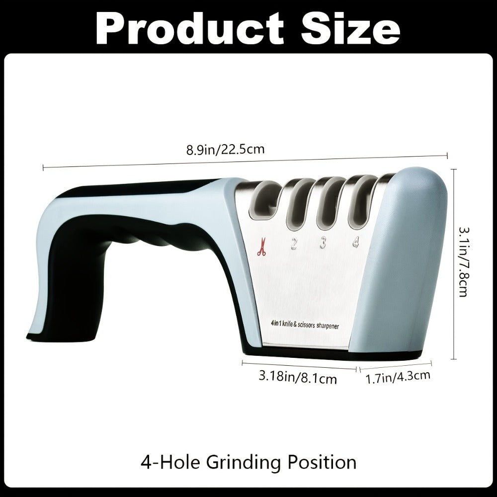 4-in-1 Knife Sharpener Manual Kitchen Tool for Chef Knives, Paring Knives, Steel Blades & Scissors ¨C 4 Stage Sharpening System with Non-Slip Base